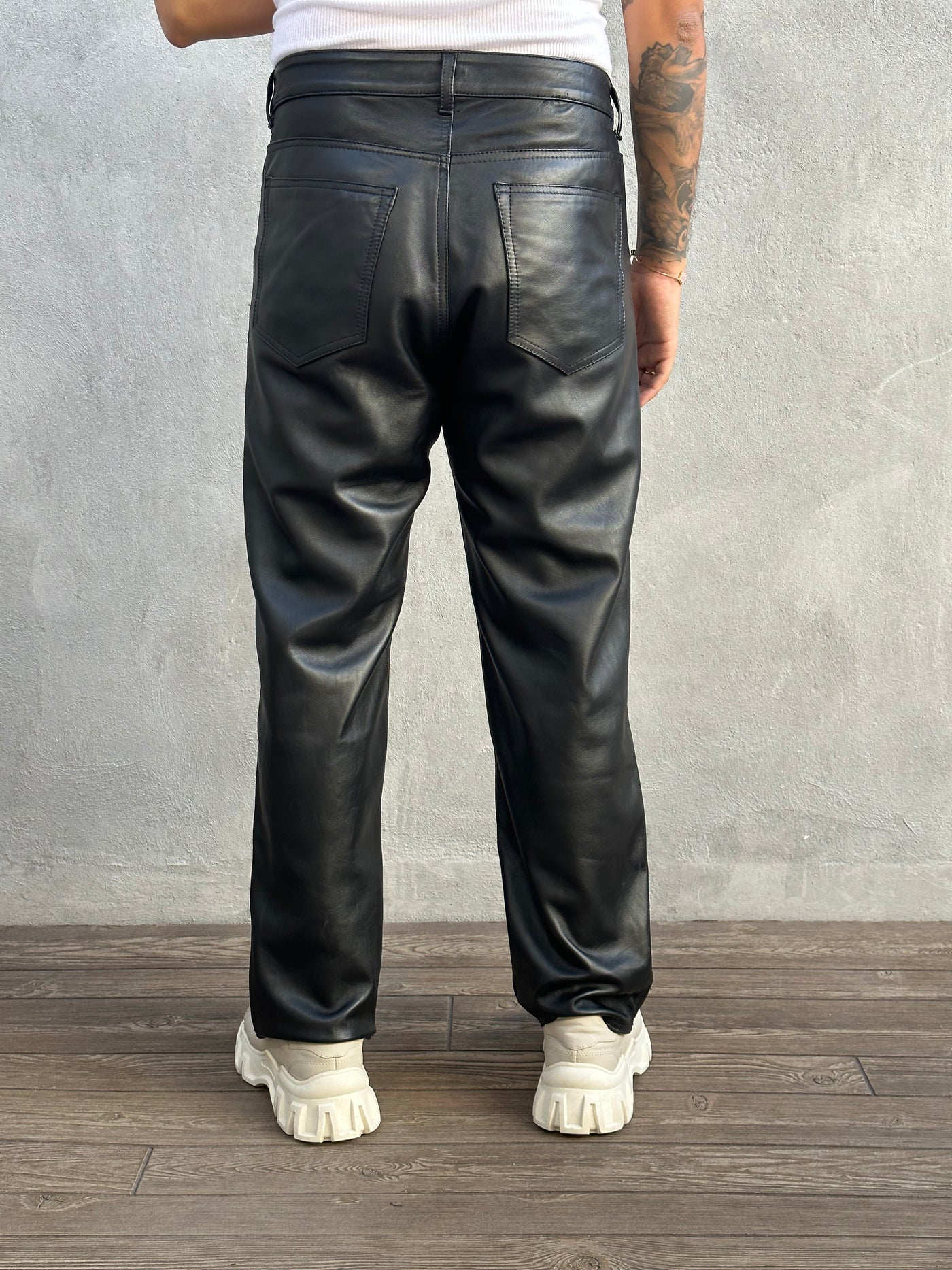 Loose fit leather jeans