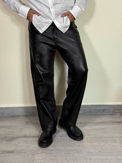 Loose fit leather jeans