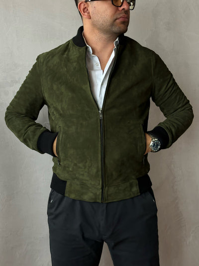 Bomber verde militar gamuza